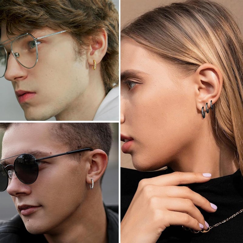 Yadoca 8 Pieces Clip On Earrings For Men Women Non-Piercing Fake Earrings Stainless Steel Clip On Hoop Earring Cool Earrings Ear Clips Set for Gifts - Image 4